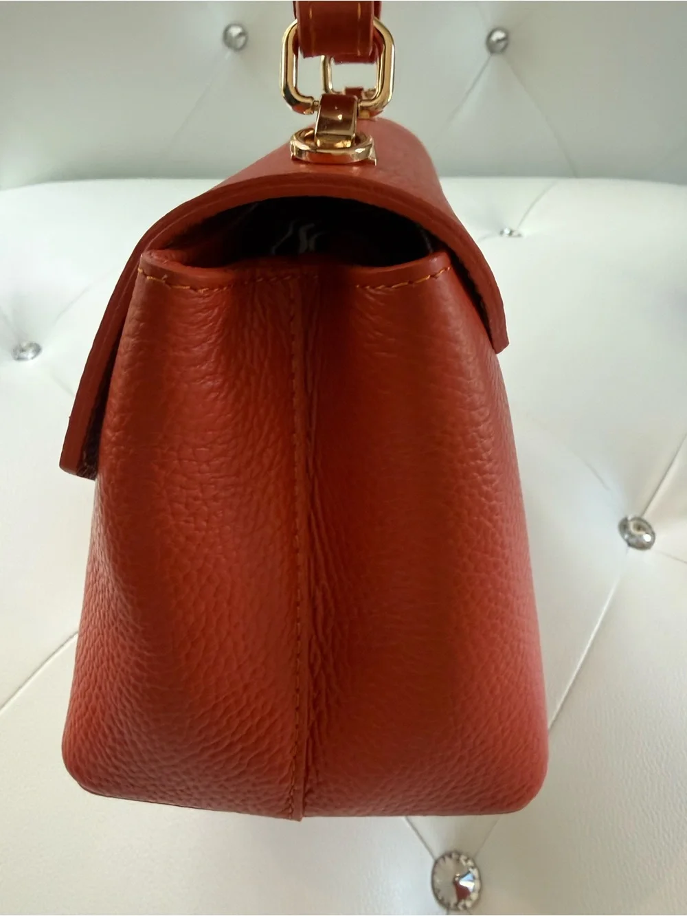 Italian Leather Top Handle Crossbody Satchel NWOT Orange